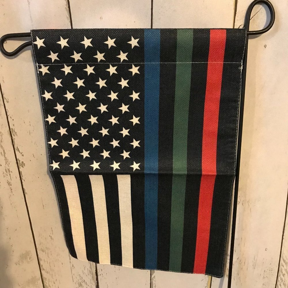 New Garden flag that is in support of first responders. Red, blue, green lines